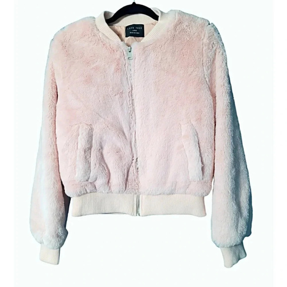 Love Tree Jackets & Blazers - Love Tree Pink Faux Fur Bomber Jacket Size Large (please see measurement…